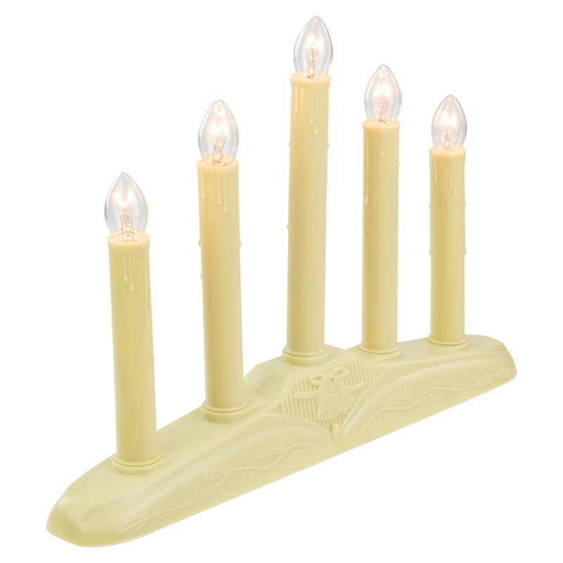 14.5" Ivory 5-Lights Christmas Chandelier on Holly Berry and Bell Base Candle Lamp