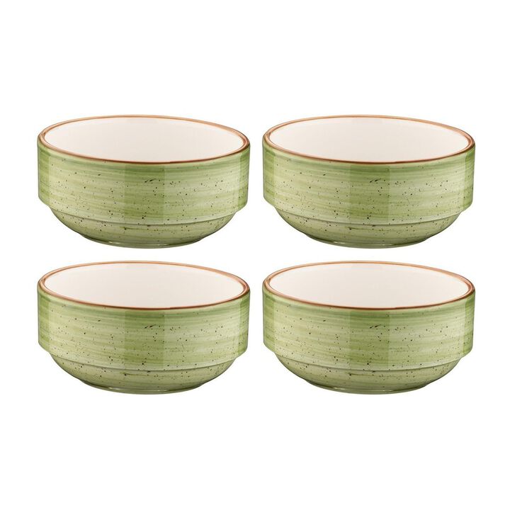 Therapy dia.5.5" h:2.5" 17 oz. Round Green Porcelain Bowl (Set of 4)