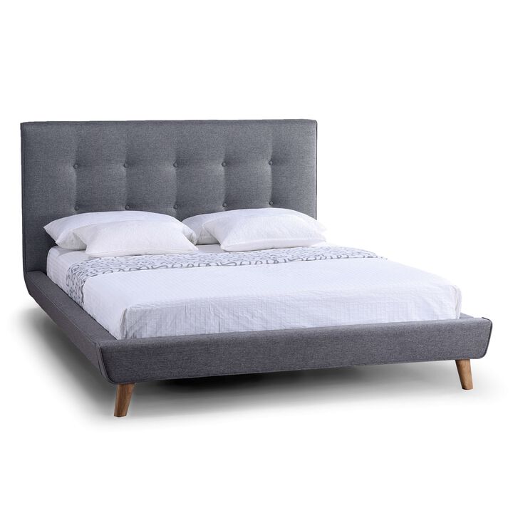 Hivvago Full Modern Grey Linen Upholstered Platform Bed with Button Tufted Headboard