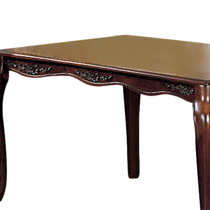 Wooden Dining Table with Floral Carved Accents and Cabriole Legs, Brown-Benzara