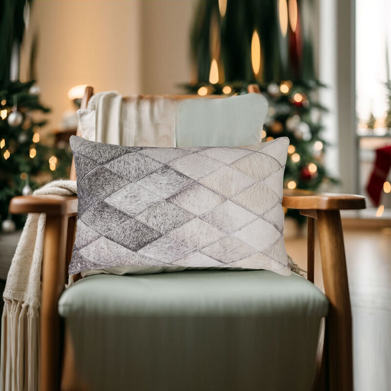 Lumbar Throw Pillow Set of 4, 14 x 22 Diamond Pattern, Gray and White Blend -