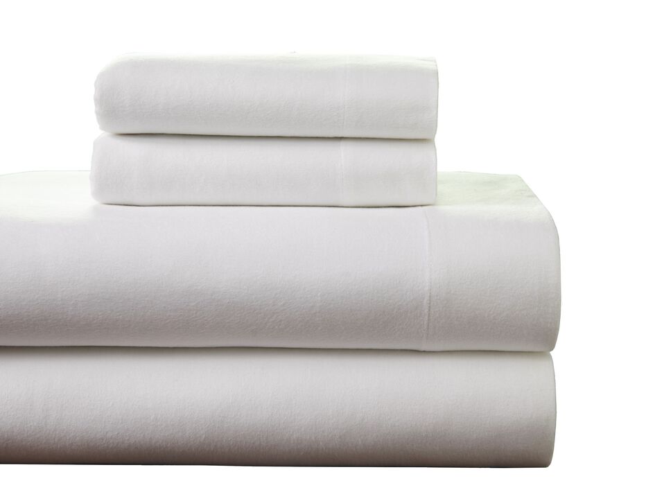 Pointehaven Superior Weight 175 GSM 100% Cotton White Solid Flannel Deep Pocket 3 pc Sheet Set, Twin