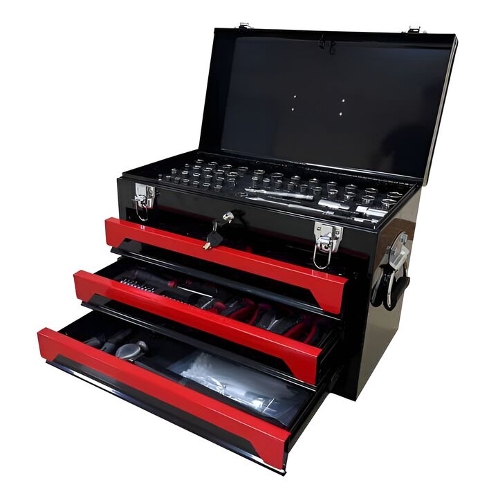 3-Drawer Tool Box with Complete Tool Set for Garage or Workshop