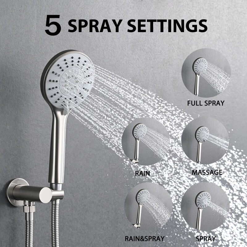 High Pressure Wall Mounted Shower With 5-Function Handheld Shower Head