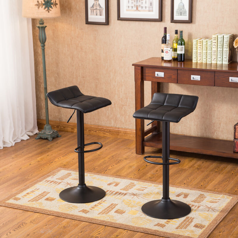 Swivel Black Bonded Leather Adjustable Bar Stool, Set of 2