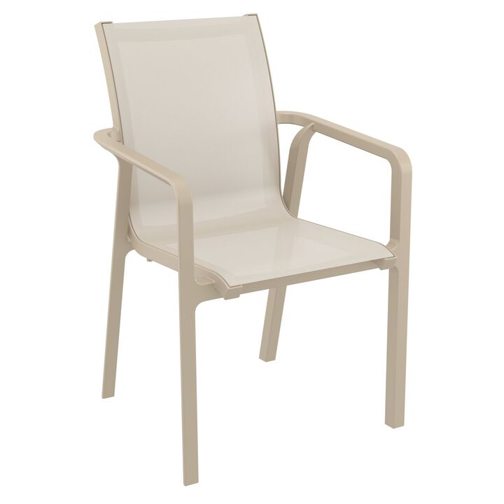 35.5" Gray and Black Resin Sling Outdoor Dining Arm Chair