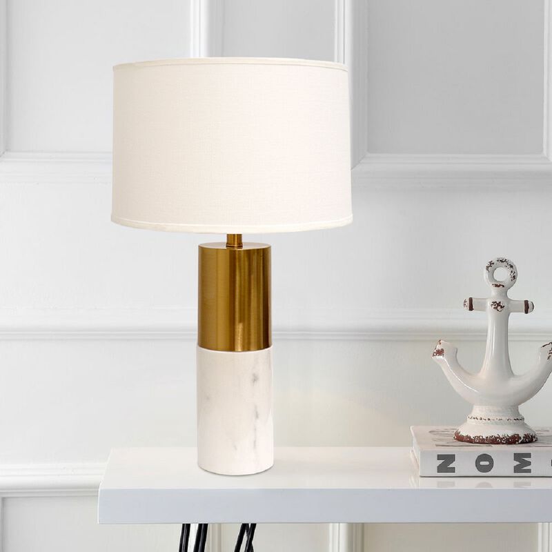 Pasargad Home Rhoda Marble White/Gold Table Lamp, H25"
