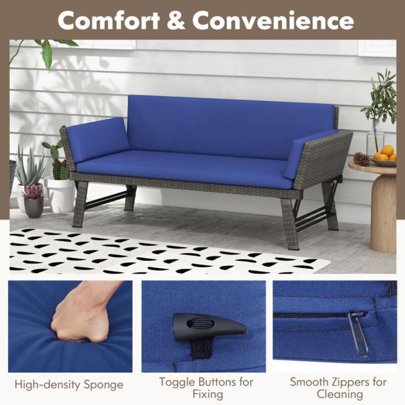 Hivvago Outdoor Convertible Sofa Daybed with Adjustable Armrests for Balcony
