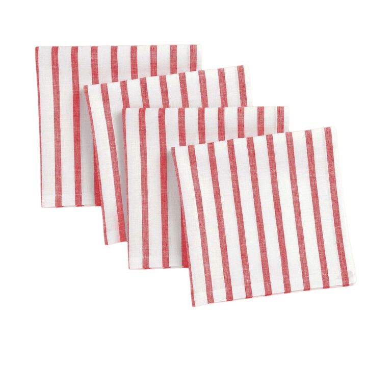 Solino Home 100% Pure Linen Dinner Napkins 20 x 20 Inch Set of 4 | Madison Stripe