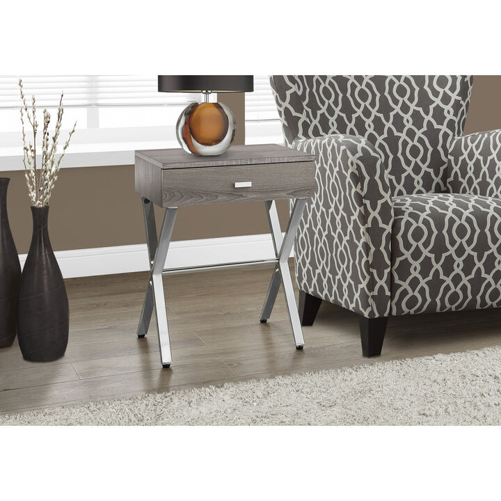 Monarch Specialties I 3263 Accent Table, Side, End, Nightstand, Lamp, Storage Drawer, Living Room, Bedroom, Metal, Laminate, Brown, Chrome, Contemporary, Modern