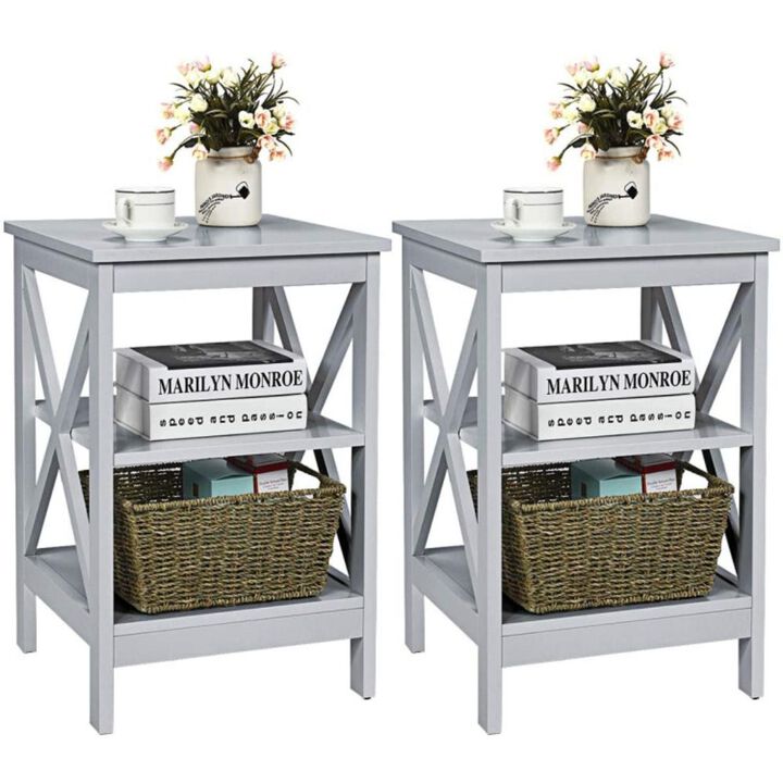 Hivvago 3-Tier X-Design Nightstands with Storage Shelves for Living Room Bedroom