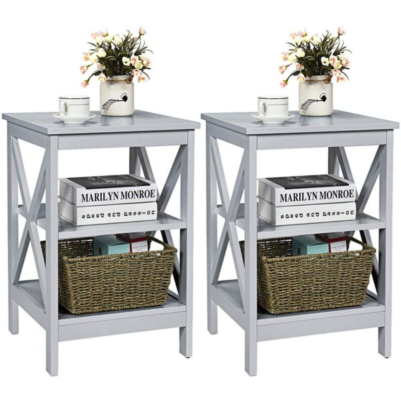 Hivvago 3-Tier X-Design Nightstands with Storage Shelves for Living Room Bedroom