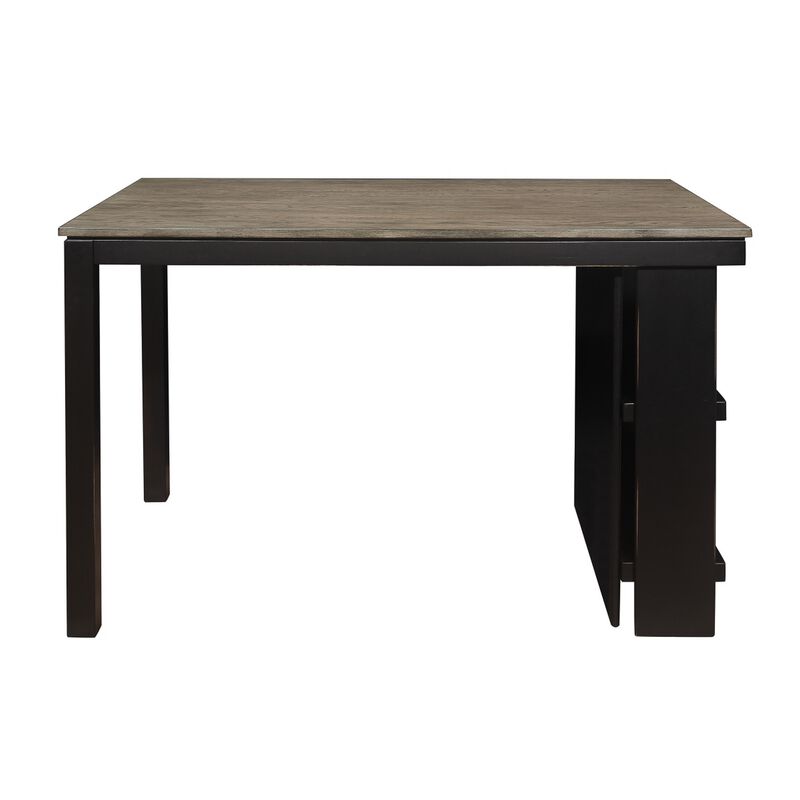Tim 60 Inch Counter Height Table, 2 Built in Shelves, Gray, Black Wood - Benzara