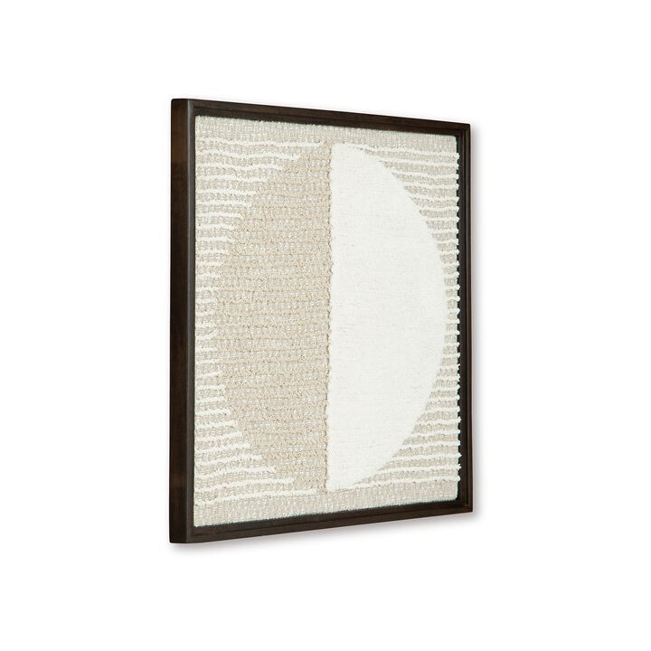 Miji Wall Art Decor, Half Moon Circle Beige White Woven Detail 30 x 30 - Benzara Miji Wall Art Decor, Half Moon Circle Beige White Woven Detail 30 x 30 - Benzara