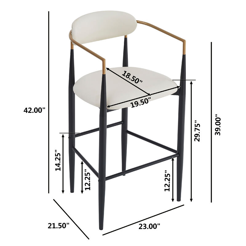 Merax Counter Height Upholstered Bar Stools with Metal Legs( 2 PCS)