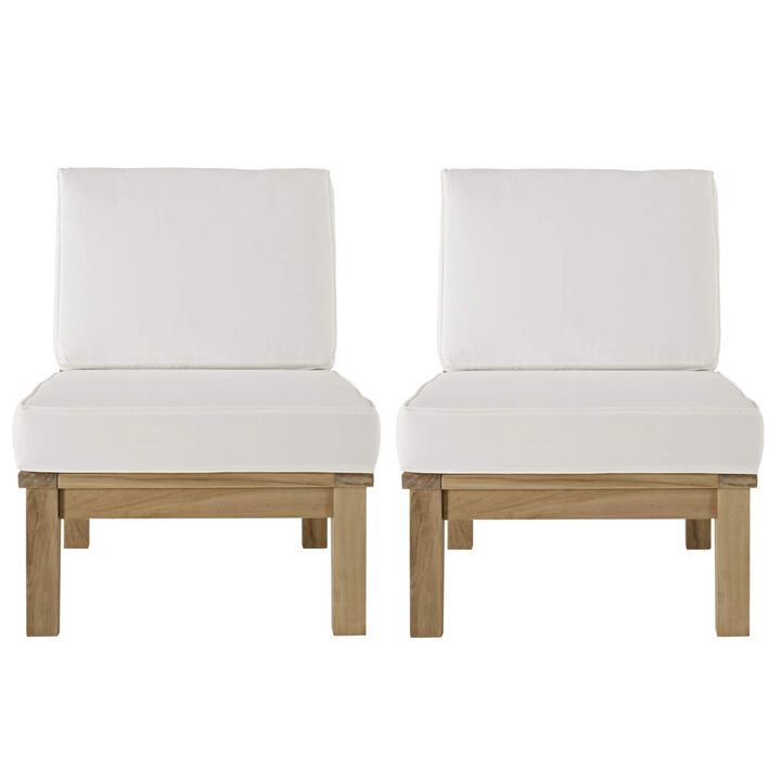 Marina Teak Wood Outdoor Patio Furniture Sofa Sectional Set - Luxury, Durable, Weather-Resistant, Modern Design - 2 Piece Middle Sofa Set