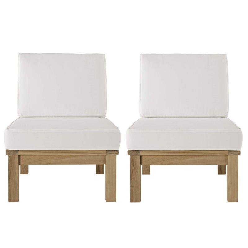 Marina Teak Wood Outdoor Patio Furniture Sofa Sectional Set - Luxury, Durable, Weather-Resistant, Modern Design - 2 Piece Middle Sofa Set