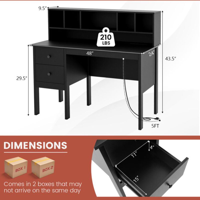 Hivvago 48 Inch Computer Desk with Drawers Power Outlets