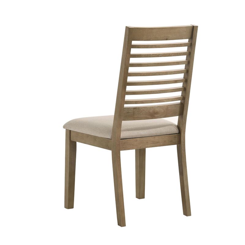 Scott Dining Side Chair Set of 2, Ladderback, Brown Wood, Latte Fabric - Benzara