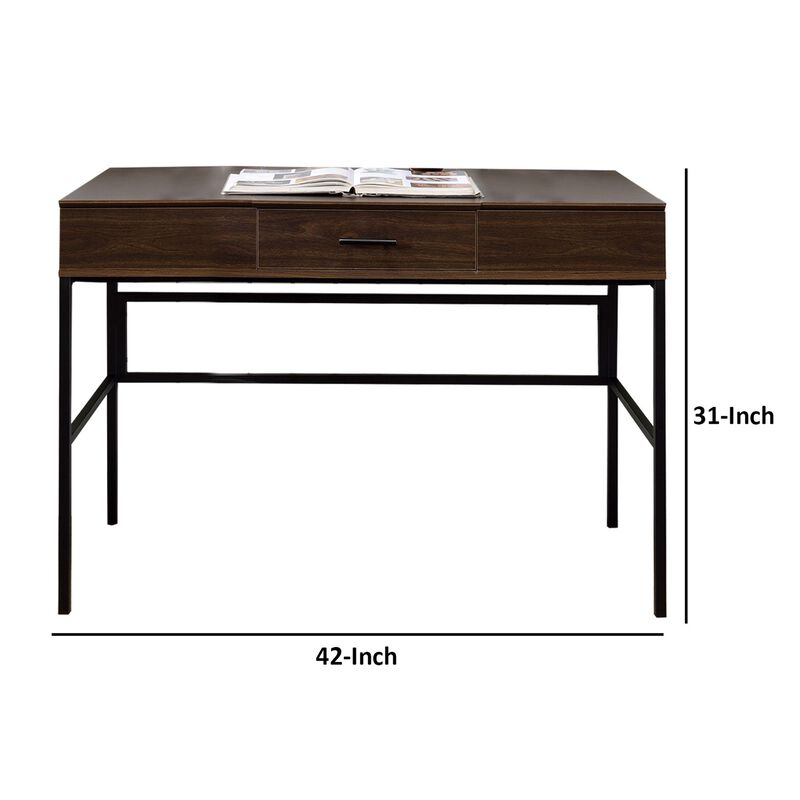 Writing Desk with Lift Top Storage and USB Plugin, Brown-Benzara