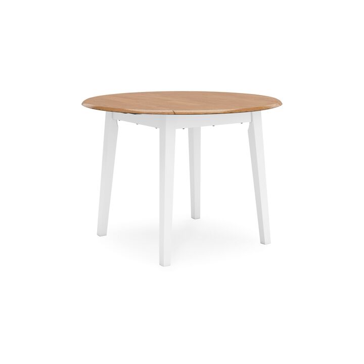 Gasy Dining Table, Extendable 26-42 Inch White Brown Wood, 2 Leaves - Benzara