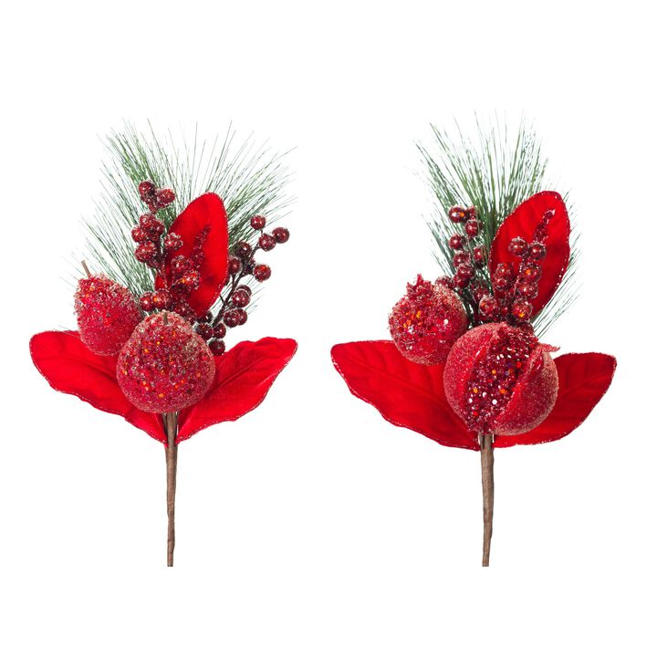 Beaded Pomegranate And Pear Pine Pick (Set of 8)