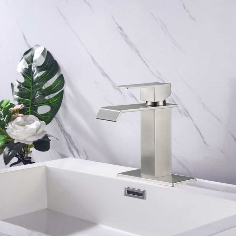Waterfall Spout Bathroom Faucet, Single Handle Bathroom Vanity Sink Faucet