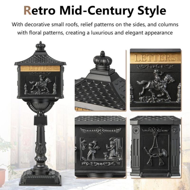Hivvago Retro Cast Aluminum Mailbox Security Postal Letter Box with Baffle Door