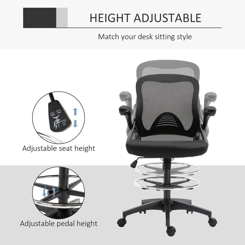 Black Tall Office Chair: Drafting Chair with Lumbar Support and Footrest