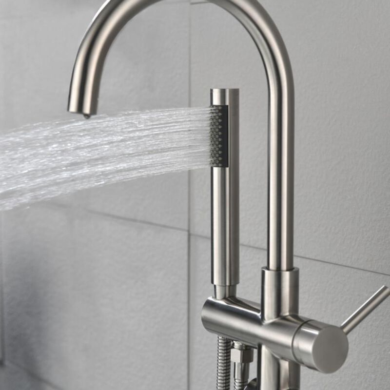 Freestanding Tub Filler Brushed Nickel Standing Bathtub Faucet with Modern Design