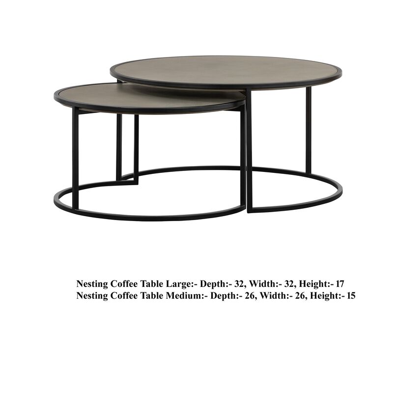 Rina Concrete and Black Metal 2 Piece Nesting Coffee Table Set-Benzara