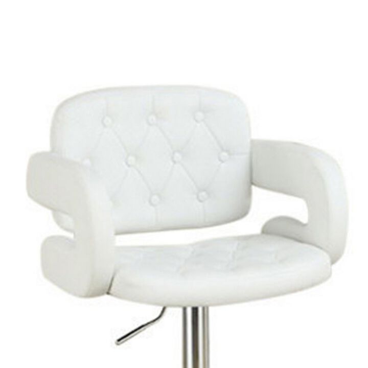 Chair Style Barstool With Tufted Seat And Back White And Silver-Benzara