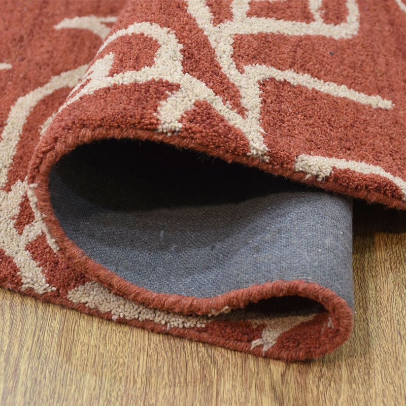 RUGSOTIC CARPETS HAND TUFTED WOOL ECO-FRIENDLY AREA RUGS  - 8'x8', Round Shape, Red & Beige, Floral Modern Design, High Pile Thick Handmade Anti Skid Area Rugs for Living Room, Bed Room (K00726)