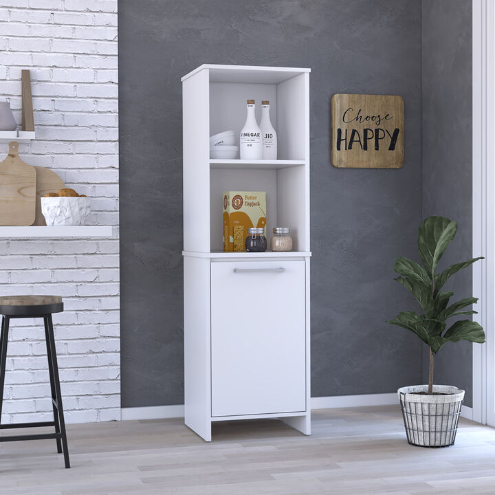 Eiffel Kitchen Pantry, Two External Shelves, Single Door Cabinet, Two Interior Shelves White - White