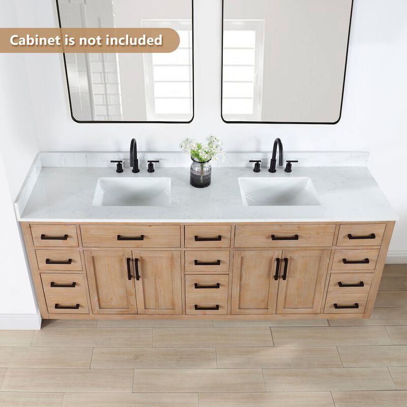 Altair Ceres 84. in engineered Stone Vanity Top in Grain White with Double White Sink