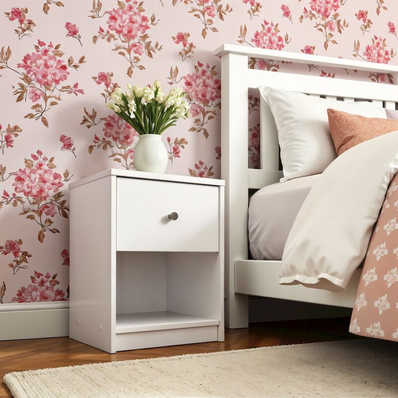 Furnifact White 1 Drawer Nightstand - Modern Gray Nightstand With Hidden Compartment