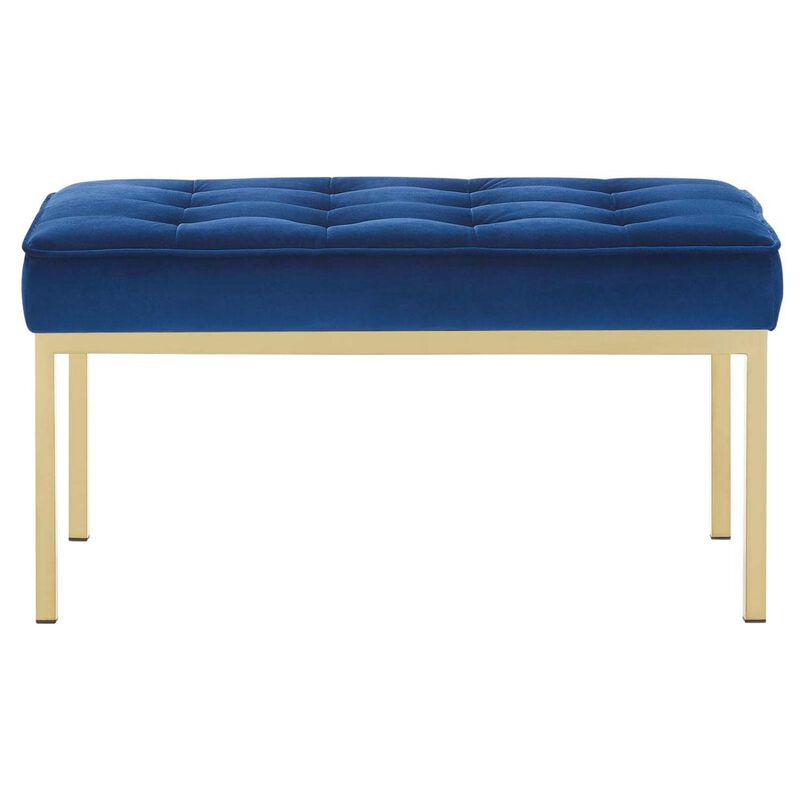 Modway Loft Tufted Button Performance Velvet Upholstered Medium Accent Bench in Gold Navy