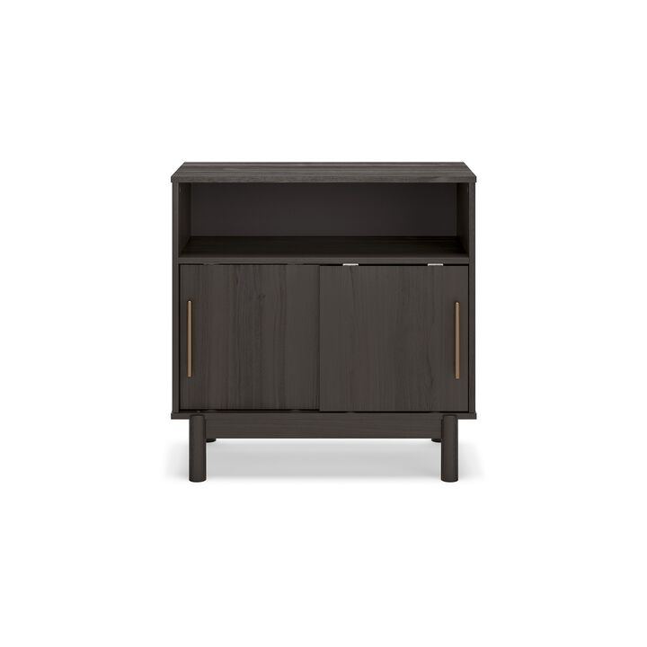 Cabie Accent Table, Sliding Doors and Open Top Shelf, Gray Wood, Gold - Benzara