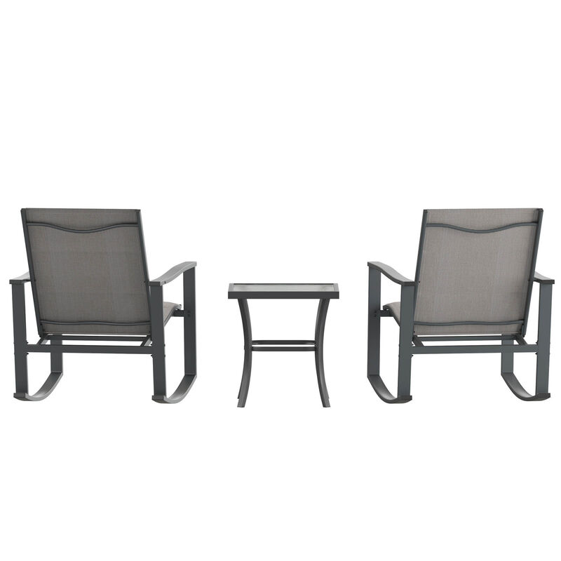 Flash Furniture Brazos 3 Piece Outdoor Rocking Chair Bistro Set with Flex Comfort Material and Steel Framed Glass Top Table