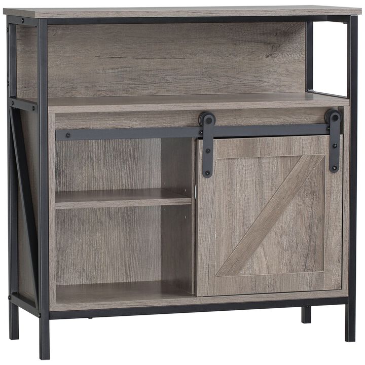 Gray Farmhouse Buffet: Sliding Barn Door Cabinet with Shelf