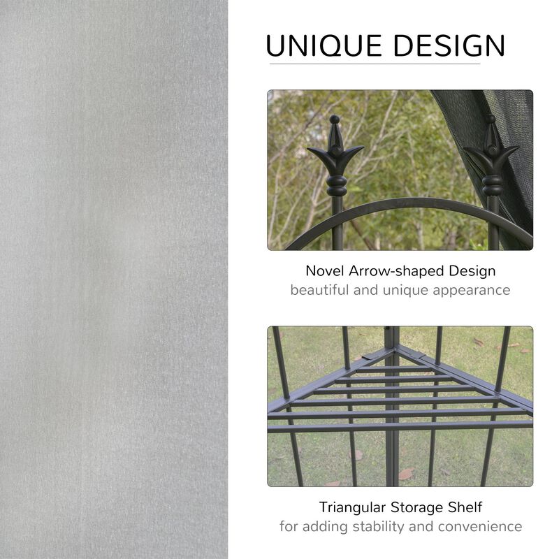 Grey Backyard Retreat: 10x10 Steel Patio Gazebo with Mesh Curtains