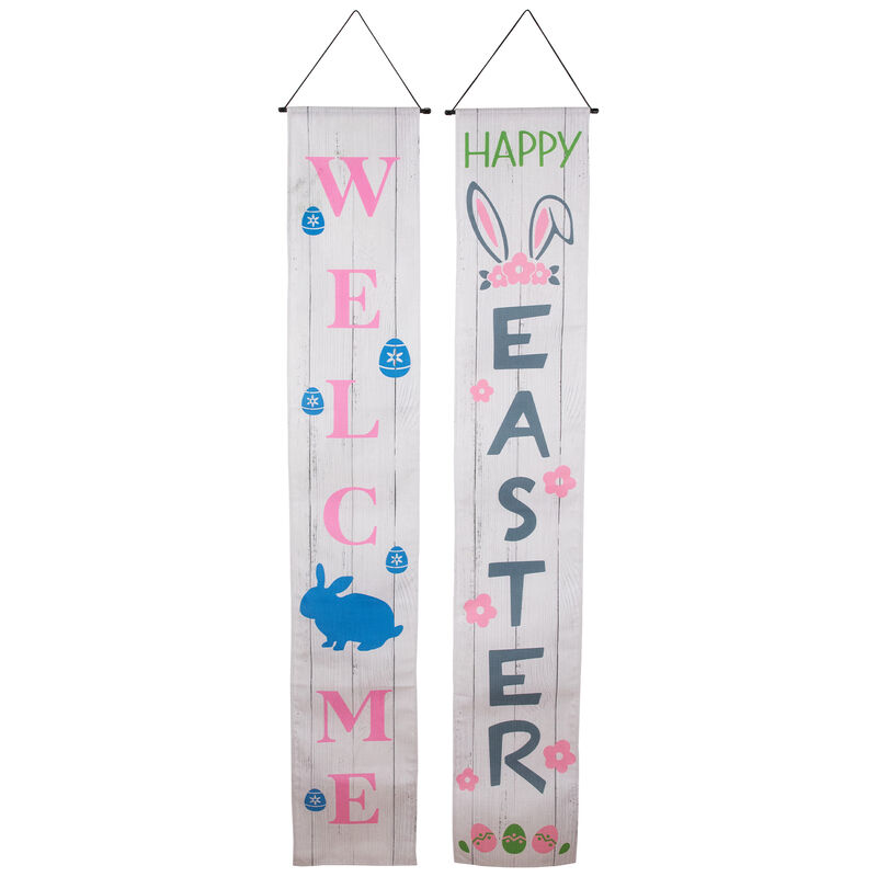 Set of 2 "Welcome" and "Happy Easter" Outdoor Hanging Door Banners 71"
