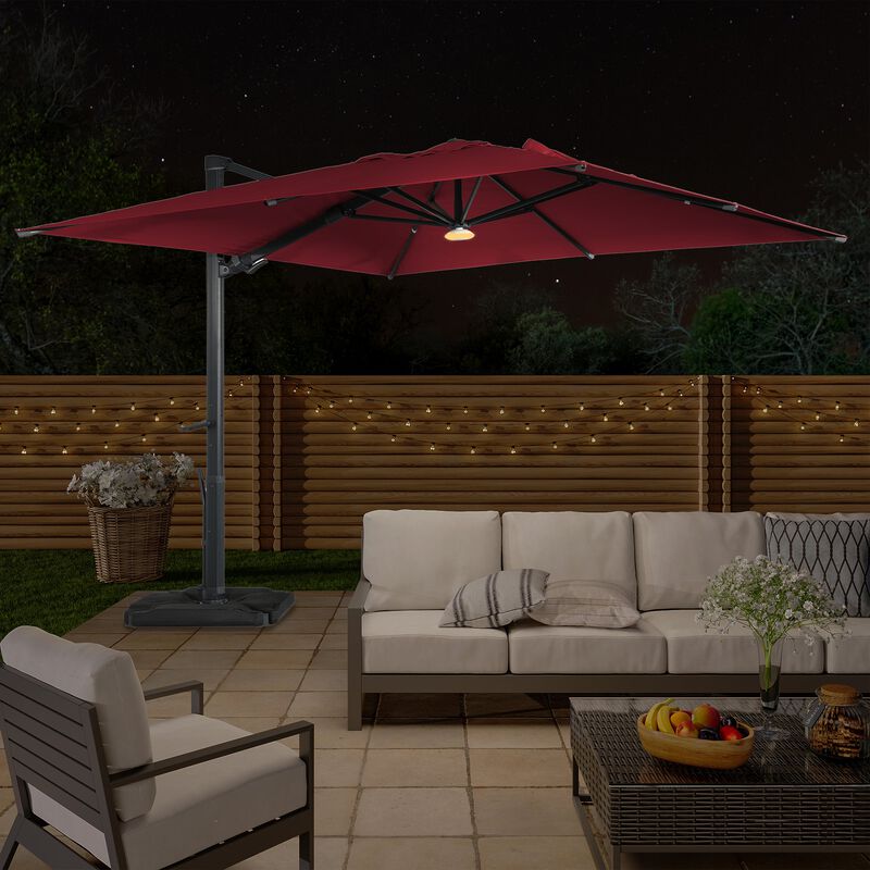 10 ft. 360° Rotation Square Cantilever Patio Umbrella with Base and BT in Red