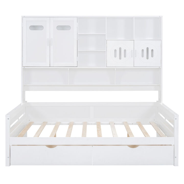 Merax Wooden Daybed with Storage Drawers and Cabinets