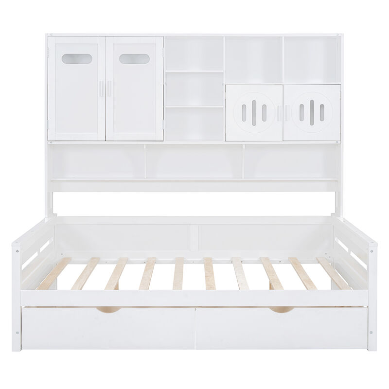 Merax Wooden Daybed with Storage Drawers and Cabinets
