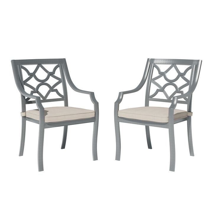 Mondawe 2 Pieces Powder Coated Cast Aluminum Outdoor Dining Armchair with Cushion