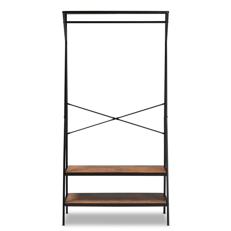 Baxton Studio Laima Rustic Distressed Wood and Black Metal Finished Entryway Coat Hanger
