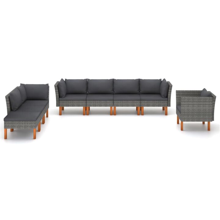 vidaXL 8 Piece Garden Lounge Set Poly Rattan and Eucalyptus Wood Gray