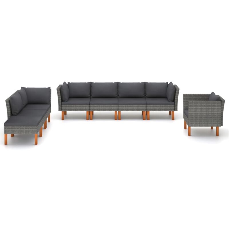 vidaXL 8 Piece Garden Lounge Set Poly Rattan and Eucalyptus Wood Gray