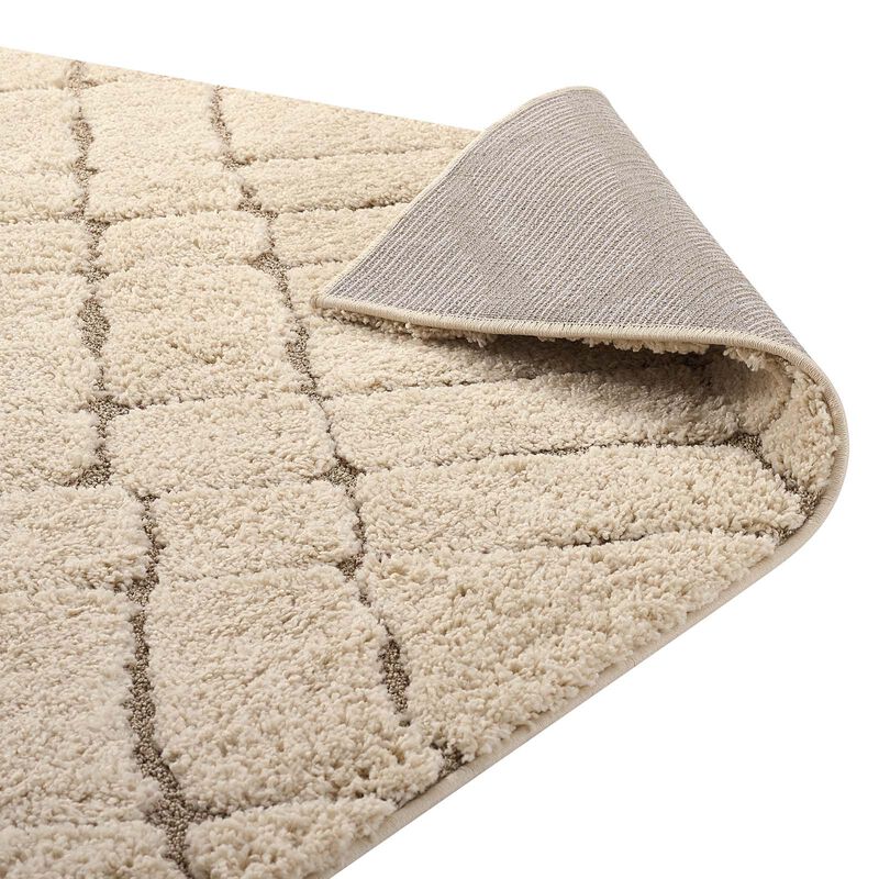 Jubilant Verona Abstract Geometric 5x8 Shag Area Rug - Creame and Beige